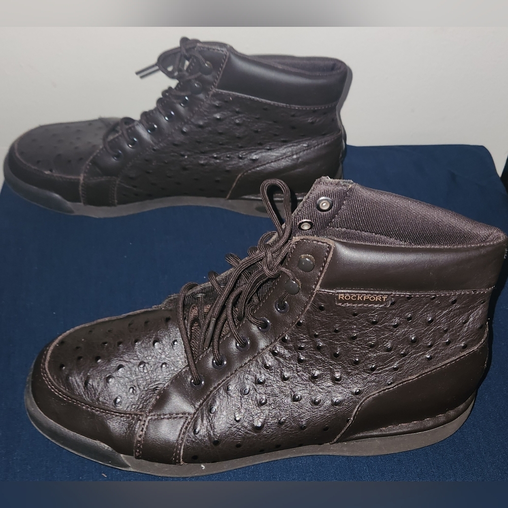 Men's Rockport Hightop Leather Ostrich Print Shoes Size 11.5